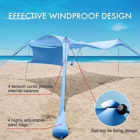 Beach Canopy Tent Shade with Sidewalls 10x10FT, 6.6FT Tall, UPF50+ Sun Shelter, Windproof & Water Resistant, Includes Guylines Sand Shovel Stability Poles, Easy Up for Beach Outdoor Camping Backyard in Saudi Arabia