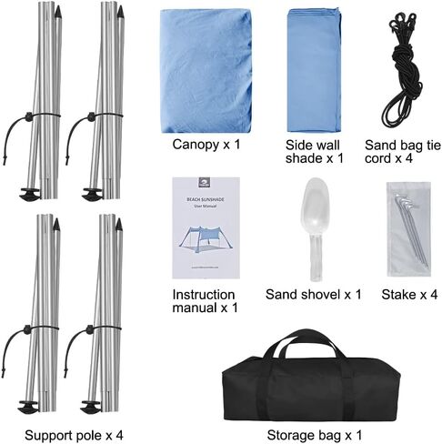 Beach Canopy Tent Shade with Sidewalls 10x10FT, 6.6FT Tall, UPF50+ Sun Shelter, Windproof & Water Resistant, Includes Guylines Sand Shovel Stability Poles, Easy Up for Beach Outdoor Camping Backyard in Saudi Arabia