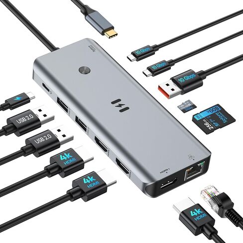 Selore USB C Docking Station 3 Monitors 3 HDMI 13-in-1 Laptop Hub | Triple HDMI, 10Gbps USB A/C 3.1, 100W PD Charging, Gigabit Ethernet, SD/microSD Reader for Windows Laptops Dell/HP/Lenovo in Saudi Arabia