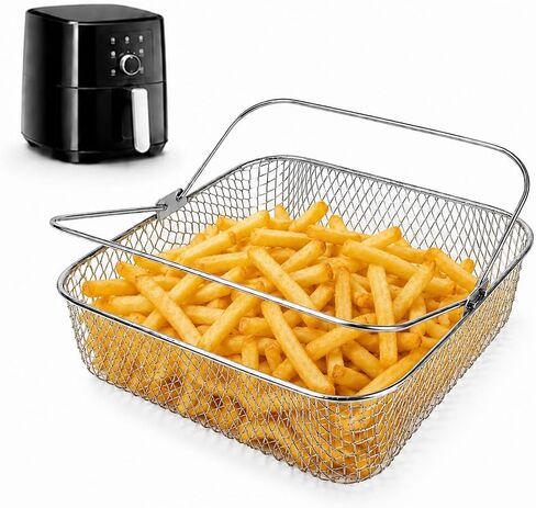 Square Air Fryer Basket with Handle, 8.5 inch Wide Air Fryer Accessories, 304 Stainless Steel Mesh, Airfryer Accessory for 5.8QT 6QT and above, COSORI,Instant Vortex, Instant Vortex Plus, Phillips XXL in Saudi Arabia