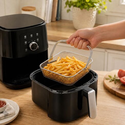 Square Air Fryer Basket with Handle, 8.5 inch Wide Air Fryer Accessories, 304 Stainless Steel Mesh, Airfryer Accessory for 5.8QT 6QT and above, COSORI,Instant Vortex, Instant Vortex Plus, Phillips XXL in Saudi Arabia