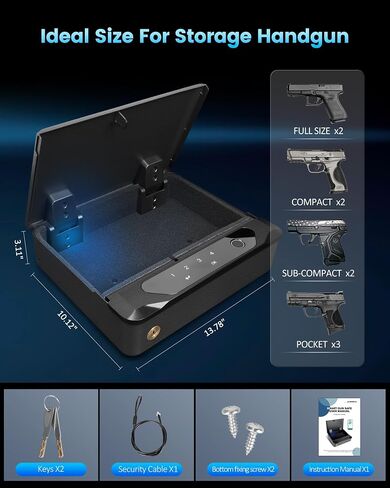 Adoreal Smart Biometric Gun Safe for Handguns, 4 Ways Quick-Access Fingerprint Gun Safe for Pistols, Fingerprint/Digital Keypad/Key/APP Gun Locks Box for Guns, Sturdy Heavy Steel Construction in Saudi Arabia