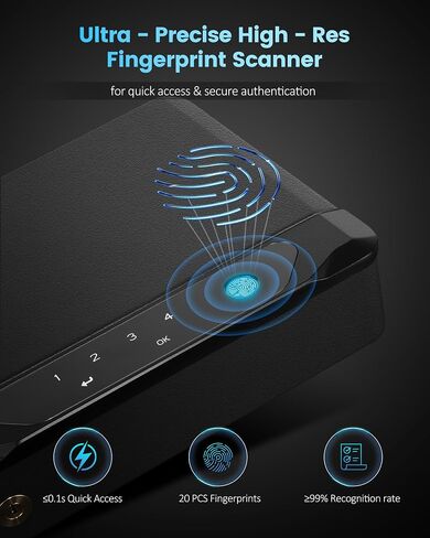 Adoreal Smart Biometric Gun Safe for Handguns, 4 Ways Quick-Access Fingerprint Gun Safe for Pistols, Fingerprint/Digital Keypad/Key/APP Gun Locks Box for Guns, Sturdy Heavy Steel Construction in Saudi Arabia