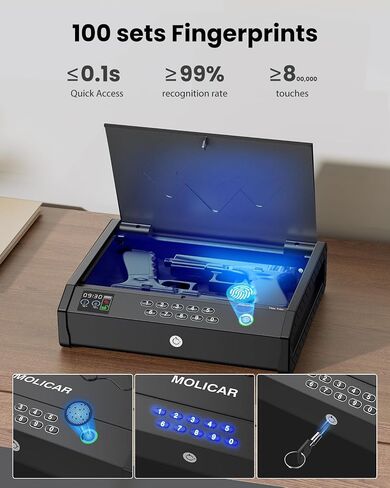Gun Safe, Biometric Gun Safes for Handgun with LCD of Temp Humidity Battery, USB-C Port, Fingerprint Quick Access Pistol Safe for Home Bedside Nightstand Car | LCD of Temp Humidity Battery, LED Light,USB-C Port, Security Cable, Carbon Steel,Fingerprint Ha in Saudi Arabia