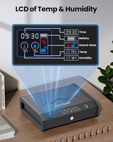 Gun Safe, Biometric Gun Safes for Handgun with LCD of Temp Humidity Battery, USB-C Port, Fingerprint Quick Access Pistol Safe for Home Bedside Nightstand Car | LCD of Temp Humidity Battery, LED Light,USB-C Port, Security Cable, Carbon Steel,Fingerprint Ha in Saudi Arabia