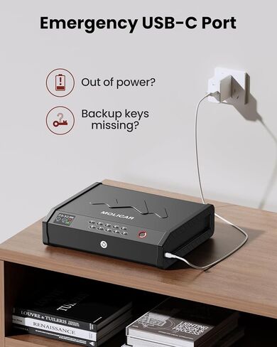 Gun Safe, Biometric Gun Safes for Handgun with LCD of Temp Humidity Battery, USB-C Port, Fingerprint Quick Access Pistol Safe for Home Bedside Nightstand Car | LCD of Temp Humidity Battery, LED Light,USB-C Port, Security Cable, Carbon Steel,Fingerprint Ha in Saudi Arabia