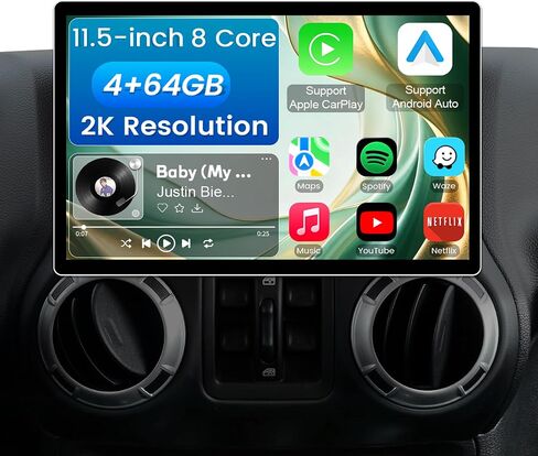 11.5 Inch 8 Core 4GB+64GB Car Radio Stereo for Jeep Wrangler JK Compass Grand Cherokee Dodge Ram, 2K Touchscreen Android 13 Head Unit with Wireless CarPlay & Android Auto, Backup Camera, AM/FM Radio in Saudi Arabia