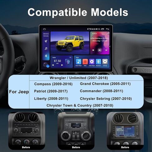 11.5 Inch 8 Core 4GB+64GB Car Radio Stereo for Jeep Wrangler JK Compass Grand Cherokee Dodge Ram, 2K Touchscreen Android 13 Head Unit with Wireless CarPlay & Android Auto, Backup Camera, AM/FM Radio in Saudi Arabia