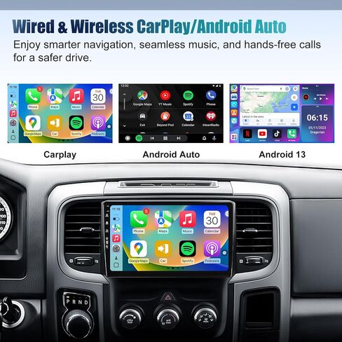 Android 13 Car Stereo for Dodge RAM 1500 2500 3500 2013-2018 with Wireless Carplay & Android Auto, QLED Touch Screen 9inch Head Unit, GPS, Radio, Bluetooth, 5G WiFi, 1080P HD Back-up Camera, FM, SWC in Saudi Arabia