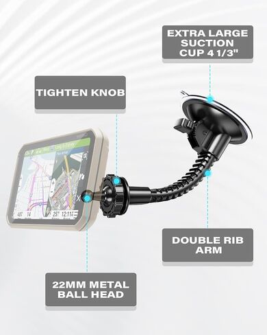 1Zero Heavy-Duty 22mm Ball Truck GPS Mount for Garmin, GPS Holder for Car | Large Vacuum Suction Cup Mount for DriveSmart 86, dezl OTR800/810/820/1000/1010/1020, RV 890/895/1090/1095, Overlander in Saudi Arabia