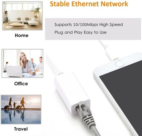 [Apple MFi Certified] Lightning to Ethernet Adapter,RJ45 Ethernet LAN Network Adapter Cable with 8 Pin Connector Compatible with iPhone 13/12/11/XS/XR/X/8/7/iPad/iPod, Plug and Play, Supports 100Mbps | iPhone Lightning Network Adapter Cable with 8 Pin Con in Saudi Arabia