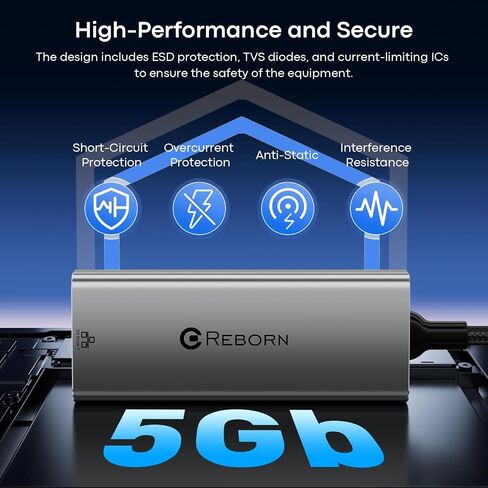 Reborn USB C to Ethernet 5Gb Adapter (0.98FT), Aluminum USB-C to RJ45 5 Gigabit Network Adapter Compatible with USB4, Thunderbolt 5/4, Plug & Play for MacBook, XPS Laptop, and USBC Devices in Saudi Arabia