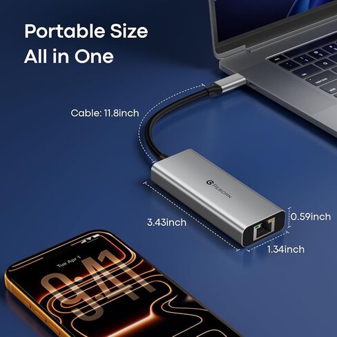 Reborn USB C to Ethernet 5Gb Adapter (0.98FT), Aluminum USB-C to RJ45 5 Gigabit Network Adapter Compatible with USB4, Thunderbolt 5/4, Plug & Play for MacBook, XPS Laptop, and USBC Devices in Saudi Arabia