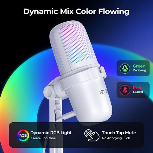 RGB USB Microphone, White Gaming Mic for PC, PS5, Laptop, Phone, Condenser Mic with Touch Mute, Pop Filter, Cardioid Pickup, Plug & Play for Streaming, Podcast, Recording, Gaming in Saudi Arabia
