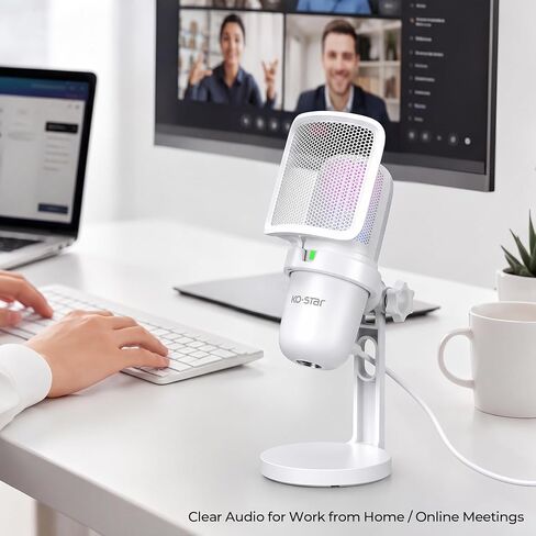 RGB USB Microphone, White Gaming Mic for PC, PS5, Laptop, Phone, Condenser Mic with Touch Mute, Pop Filter, Cardioid Pickup, Plug & Play for Streaming, Podcast, Recording, Gaming in Saudi Arabia