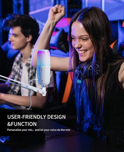 RGB USB Microphone, White Gaming Mic for PC, PS5, Laptop, Phone, Condenser Mic with Touch Mute, Pop Filter, Cardioid Pickup, Plug & Play for Streaming, Podcast, Recording, Gaming in Saudi Arabia
