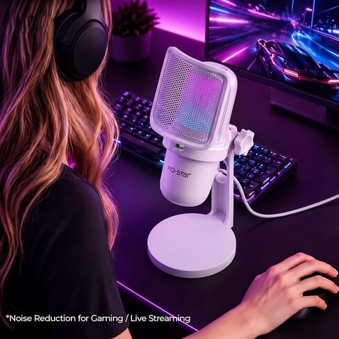 RGB USB Microphone, White Gaming Mic for PC, PS5, Laptop, Phone, Condenser Mic with Touch Mute, Pop Filter, Cardioid Pickup, Plug & Play for Streaming, Podcast, Recording, Gaming in Saudi Arabia
