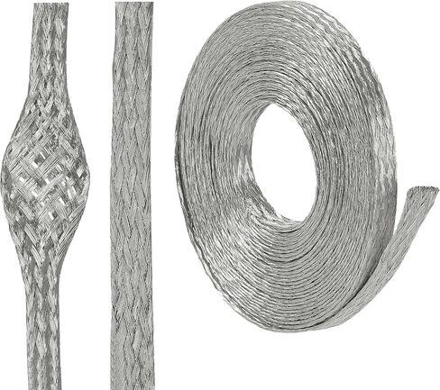Wire Shielding Sleeve Tinned Copper Ground Straps 1/4in Wide(0.16 ID)-15ft | Cable Sheathing Protection Flexible Expandable Flat Metal Mesh for Low-impedance RF Ground/Car Audio Noise/Pet Chew Barrier in Kuwait