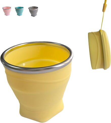 Collapsible Cup, 8.8oz 260ml Foldable Travel Mini Coffee Mug, BPA Free Silicone Water Cup and Lid with Stainless Steel Rim, Portable Pocket Cup for Outdoor, Hiking, Camping & Kids （Blue） in Saudi Arabia