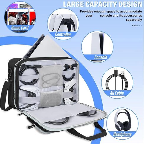 AKOZLIN Full Padded Carrying Travel Bag Compatible with PS5/PS5 Pro Console Monitor,Headset,Game,Charger & Accessories Storage Case [Video Game] in Kuwait