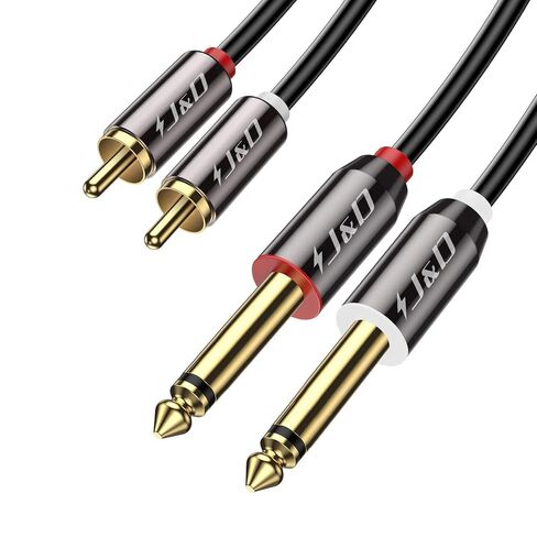J&D 1/4 to RCA Cable, Gold Plated Copper Shell Heavy Duty 2X6.35mm TS to Dual RCA Stereo Audio Interconnect Cord for AV Receivers, Speakers, Home Audio Systems, Amplifiers, 6 Feet in Kuwait