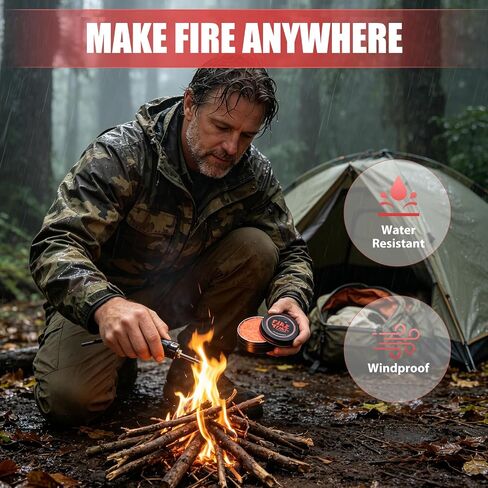 Survival Fire Starter Kit - Stainless Steel Tweezers for Clean Handling -Long Burning Time -Waterproof & Windproof for Wet Wood, Camping Emergency Kits, Hiking & Backpacking in Saudi Arabia