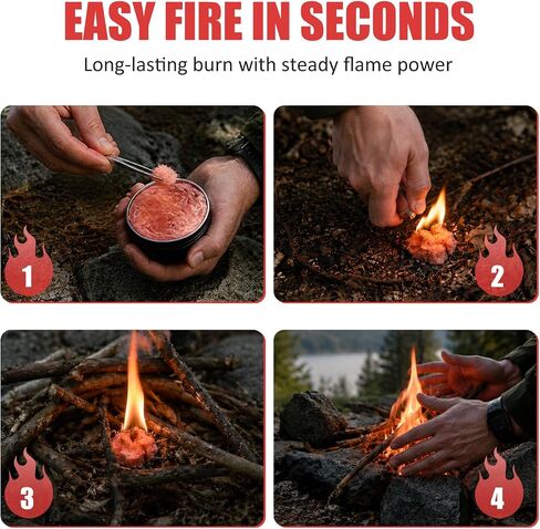 Survival Fire Starter Kit - Stainless Steel Tweezers for Clean Handling -Long Burning Time -Waterproof & Windproof for Wet Wood, Camping Emergency Kits, Hiking & Backpacking in Saudi Arabia