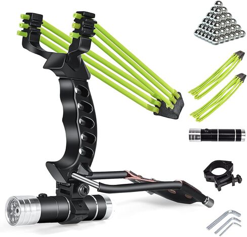 NOBONDO Strong Folding Slingshot - Powerful Adjustable Slingshot Rocket with Wrist Brace Hunting Survival Catapult with 2 Rubber Bands and 100 Ammo Balls in Kuwait