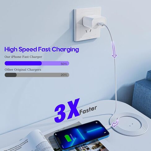 10Foot Fast iPhone Charging Cable,3-Pack Super Fast i Phone Charger USB C Charging Block Wall Charger PD Adapter with 10FT Type C to Lightning Cable Cord for iPhone 14/13/12/11ProMax/XS Max/XS/XR/8/SE in Saudi Arabia