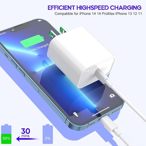 10Foot Fast iPhone Charging Cable,3-Pack Super Fast i Phone Charger USB C Charging Block Wall Charger PD Adapter with 10FT Type C to Lightning Cable Cord for iPhone 14/13/12/11ProMax/XS Max/XS/XR/8/SE in Saudi Arabia
