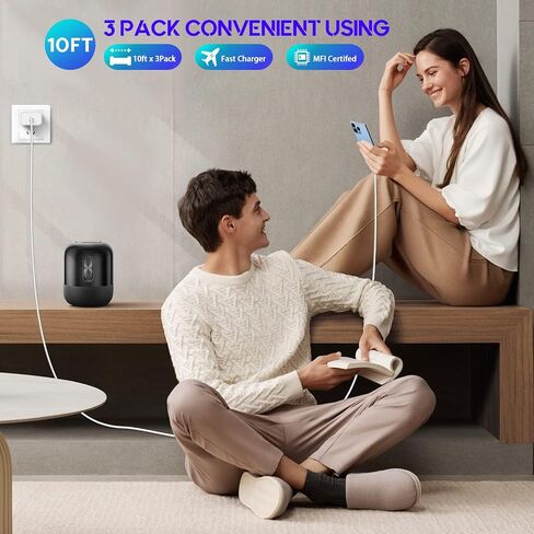 10Foot Fast iPhone Charging Cable,3-Pack Super Fast i Phone Charger USB C Charging Block Wall Charger PD Adapter with 10FT Type C to Lightning Cable Cord for iPhone 14/13/12/11ProMax/XS Max/XS/XR/8/SE in Saudi Arabia