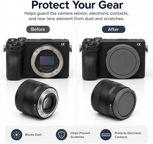 E-Mount Body Cap & Rear Lens Cap Cover for Sony A7 A7II A7III A7IV A7S II III A7R II III IV A7RV A7CR A7C II A6700 A6600 A6400 A6300 A6100 A6000 A1 II ZV-E10 II ZV-E1 & More Sony Camera & Lens in Saudi Arabia