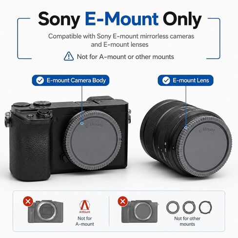 E-Mount Body Cap & Rear Lens Cap Cover for Sony A7 A7II A7III A7IV A7S II III A7R II III IV A7RV A7CR A7C II A6700 A6600 A6400 A6300 A6100 A6000 A1 II ZV-E10 II ZV-E1 & More Sony Camera & Lens in Saudi Arabia