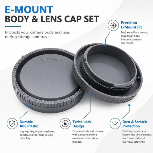 E-Mount Body Cap & Rear Lens Cap Cover for Sony A7 A7II A7III A7IV A7S II III A7R II III IV A7RV A7CR A7C II A6700 A6600 A6400 A6300 A6100 A6000 A1 II ZV-E10 II ZV-E1 & More Sony Camera & Lens in Saudi Arabia