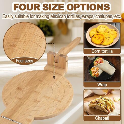 Bamboo Tortilla Press 10 inch - Mexican Tortilla Maker with 100 Parchment Papers | Homemade Flour & Corn Tortillas, Tortillera, Pataconera, Dough Press for Easy Cooking in Saudi Arabia