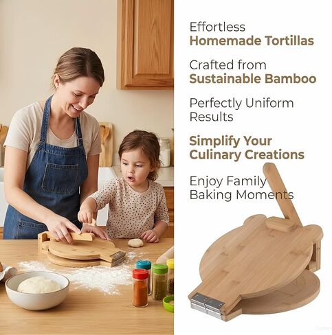 Bamboo Tortilla Press 10 inch - Mexican Tortilla Maker with 100 Parchment Papers | Homemade Flour & Corn Tortillas, Tortillera, Pataconera, Dough Press for Easy Cooking in Saudi Arabia