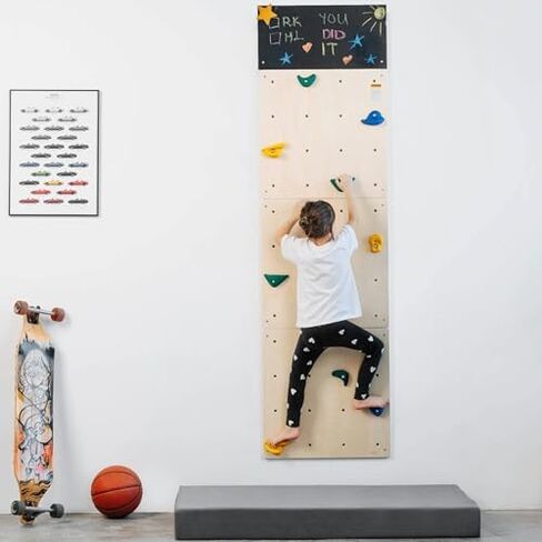 ComfyBumpy Rock Climbing Wall for Kids | Indoor Playground Play Gym Set with Drawing Blackboard & 12 Non-Slip Holds | Durable Wooden Climber Ages 3+ | 132 lbs Capacity | Additional 6 Climbing Holds in Saudi Arabia