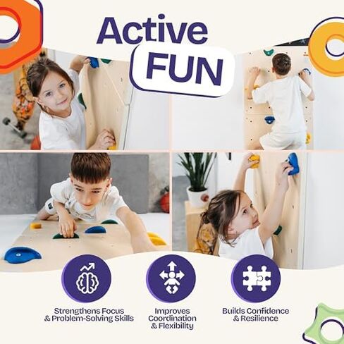 ComfyBumpy Rock Climbing Wall for Kids | Indoor Playground Play Gym Set with Drawing Blackboard & 12 Non-Slip Holds | Durable Wooden Climber Ages 3+ | 132 lbs Capacity | Additional 6 Climbing Holds in Saudi Arabia