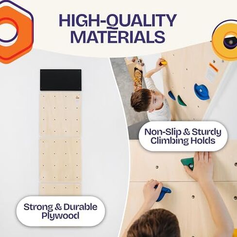 ComfyBumpy Rock Climbing Wall for Kids | Indoor Playground Play Gym Set with Drawing Blackboard & 12 Non-Slip Holds | Durable Wooden Climber Ages 3+ | 132 lbs Capacity | Additional 6 Climbing Holds in Saudi Arabia