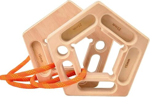 Wooden Climbing Hangboard - 2-Pack, Portable 7-Grip Trainer | 7.9" portable wooden fingerboard with 10-25mm grip slots. 7 grips, includes hanging rope. (2-Pack). in Saudi Arabia