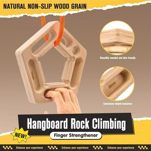 Wooden Climbing Hangboard - 2-Pack, Portable 7-Grip Trainer | 7.9" portable wooden fingerboard with 10-25mm grip slots. 7 grips, includes hanging rope. (2-Pack). in Saudi Arabia