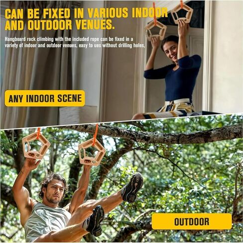 Wooden Climbing Hangboard - 2-Pack, Portable 7-Grip Trainer | 7.9" portable wooden fingerboard with 10-25mm grip slots. 7 grips, includes hanging rope. (2-Pack). in Saudi Arabia