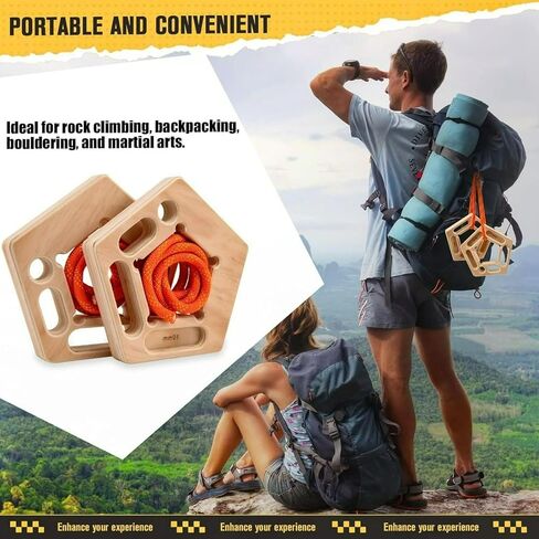 Wooden Climbing Hangboard - 2-Pack, Portable 7-Grip Trainer | 7.9" portable wooden fingerboard with 10-25mm grip slots. 7 grips, includes hanging rope. (2-Pack). in Saudi Arabia