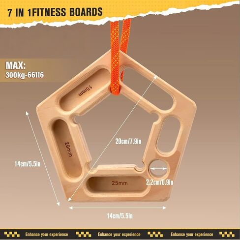 Wooden Climbing Hangboard - 2-Pack, Portable 7-Grip Trainer | 7.9" portable wooden fingerboard with 10-25mm grip slots. 7 grips, includes hanging rope. (2-Pack). in Saudi Arabia