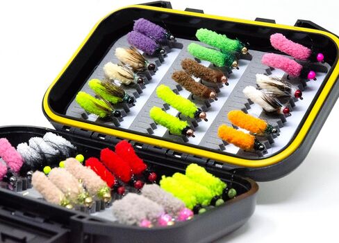 Outdoor Planet 36/48 / 60 Premium Hand Tied Fly Fishing Flies Assortment Kit | Dry/Wet/Nymph/Streamer/Terrestrial/Leech/Popper/Woolly Bugger Flies Set for Trout/Bass/Salmon/Steelhead/Panfish in Saudi Arabia