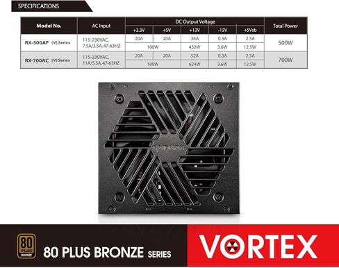RAIDMAX Vortex 700watts 80+ Certified Bronze ATX Power Supply, Continuous Power with 120mm Quiet Fan, ATX 12V V2.3/EPS 12V Active PFC Power Supply (700, Watts) in Saudi Arabia