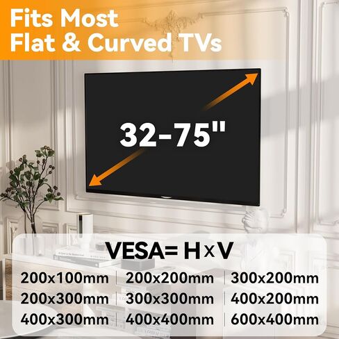 Studless TV Wall Mount for 32-75 inch TVs, Low Profile, No Drill | No Stud Drywall TV Mount Holds up to 150 lbs, Easy to Install for Bedroom Living Room, Includes Level & Mounting Hardware in Kuwait