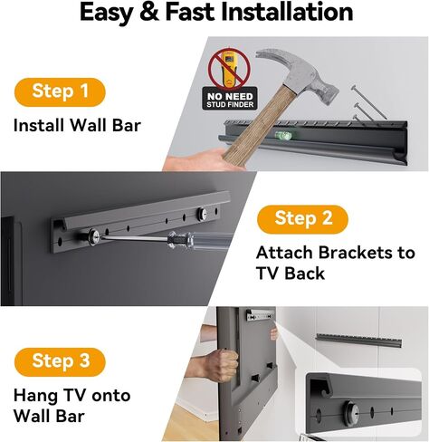 Studless TV Wall Mount for 32-75 inch TVs, Low Profile, No Drill | No Stud Drywall TV Mount Holds up to 150 lbs, Easy to Install for Bedroom Living Room, Includes Level & Mounting Hardware in Kuwait