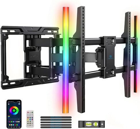 PERLESMITH Full Motion TV Wall Mount with LED Light for 37–86 inch TVs | Backlit TV Mount Bracket with Music Sync, Extension Swivel Tilt level, Max VESA 600x400mm, Fits 16"/12" Wood Studs in Kuwait