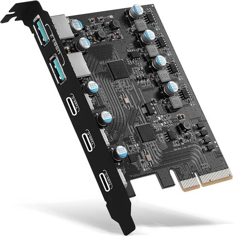 PCIe to USB 3.2/USB 3.1 Gen 2 Card 10Gbps 5-Port (3X USB C - 2X Type A) | USB C PCIe Card, PCI Express X4, PCI Express Expansion Card PC Internal Hub for Windows 10/8/7 Linux and MAC OS 10.8.2 Above in Saudi Arabia